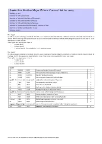 Australian Studies Major/Minor Course List for 2019