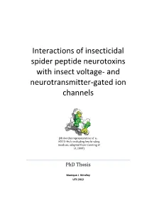 Interactions of Insecticidal Spider Peptide Neurotoxins with Insect Voltage- and Neurotransmitter-Gated Ion Channels