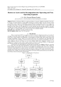 Return on Assets and Its Decomposition Into Operating and Non- Operating Segments