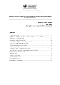 Encryption and Anonymity Follow-Up Report