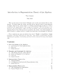 Introuduction to Representation Theory of Lie Algebras