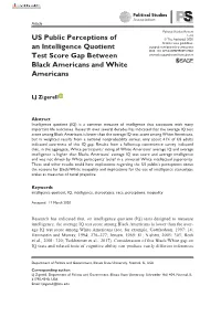 US Public Perceptions of an Intelligence Quotient Test Score