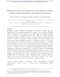 Behavioural Effects of Temperature on Ectothermic Animals: Unifying Thermal Physiology and Behavioural Plasticity