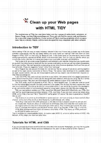 Clean up Your Web Pages with HTML TIDY