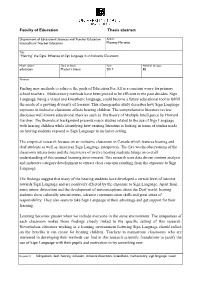 Faculty of Education Thesis Abstract Finding New Methods to Achieve