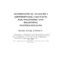 Mathematical Analysis I (Differential Calculus) for Engineers and Beginning Mathematicians
