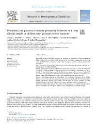 Prevalence and Patterns of Sensory Processing Behaviors in a Large Clinical Sample of Children with Prenatal Alcohol Exposure T