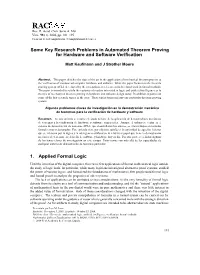 Some Key Research Problems in Automated Theorem Proving for Hardware and Software Veriﬁcation