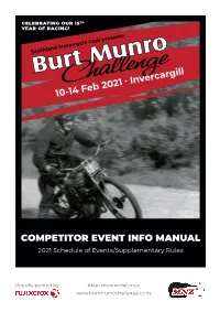 COMPETITOR EVENT INFO MANUAL 2021 Schedule of Events/Supplementary Rules