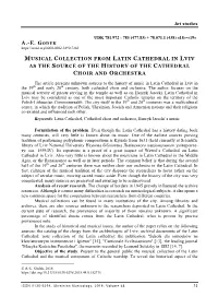 Musical Collection from Latin Cathedral in Lviv As the Source of the History of the Cathedral Choir and Orchestra