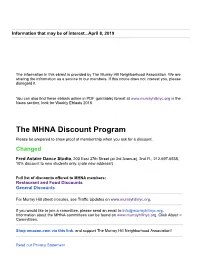 The MHNA Discount Program Please Be Prepared to Show Proof of Membership When You Ask for a Discount