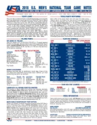 2018 U.S. Men's National Team Game Notes Preliminary Round Vs