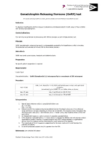 Gonadotropin Releasing Hormone Test