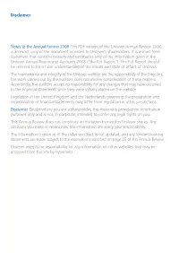 Annual Review 2008 This PDF Version of the Unilever Annual Review 2008 Is an Exact Copy of the Document Provided to Unilever’S Shareholders