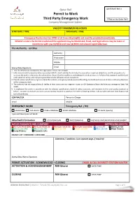 Permit to Work ______Third Party Emergency Work (Filled out by Qatar Rail) Company Management System