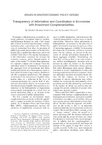 Transparency of Information and Coordination in Economies with Investment Complementarities
