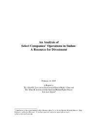 An Analysis of Select Companies' Operations in Sudan: a Resource