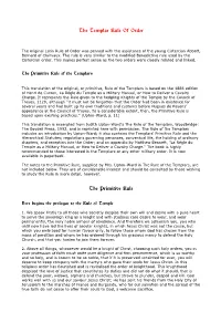 The Templar Rule of Order the Primitive Rule