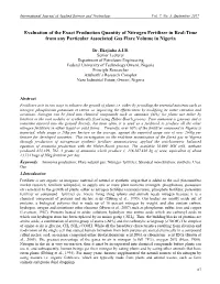 Evaluation of the Exact Production Quantity of Nitrogen Fertilizer in Real-Time from Any Particular Associated Gas Flare Volume in Nigeria