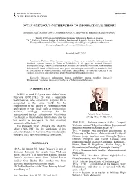 Octav Onicescu's Contribution To