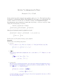 Section 7.2, Integration by Parts