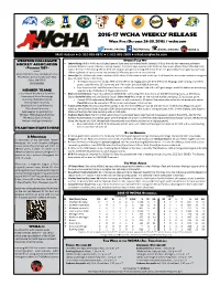 2016-17 WCHA WEEKLY RELEASE Week Five (October 24-30, 2016) / Wcha.Com