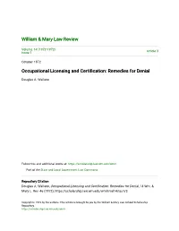 Occupational Licensing and Certification: Remedies for Denial