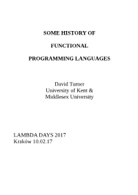 Some History of Functional Programming Languages