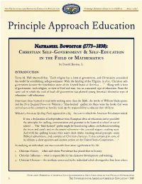 Nathaniel Bowditch (1773–1838): Christian Self-Government & Self-Education in the Field of Mathematics by Darold Booton, Jr
