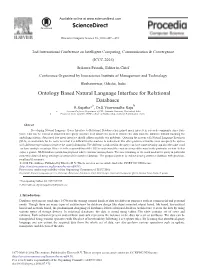 Ontology Based Natural Language Interface for Relational Databases