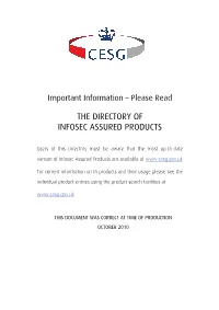 CESG Directory of INFOSEC Assured Products