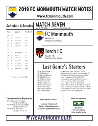 FC Monmouth Torch FC MATCH SEVEN Last Game's Starters