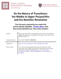 On the Nature of Transitions: the Middle to Upper Palaeolithic and the Neolithic Revolution