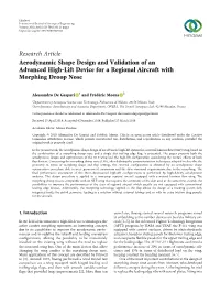 Research Article Aerodynamic Shape Design and Validation of an Advanced High-Lift Device for a Regional Aircraft with Morphing Droop Nose