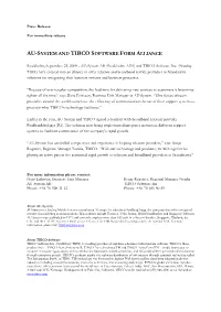Au-System and Tibco Software Form Alliance