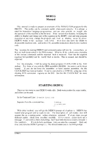 DEBUG Manual STARTING DEBUG