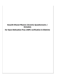 Questionnaire / Schedule for Open Defecation Free (ODF) Verification in Districts