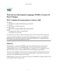 Web Services Description Language (WSDL) Version 2.0 Part 0: Primer W3C Candidate Recommendation 6 January 2006