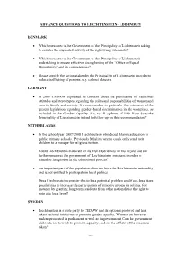 ADVANCE QUESTIONS to LIECHTENSTEIN- ADDENDUM DENMARK • Which Measures Is the Government of the Principality of Lichtenstein Ta