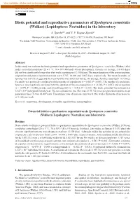 Biotic Potential and Reproductive Parameters of Spodoptera Cosmioides (Walker) (Lepidoptera: Noctuidae) in the Laboratory A