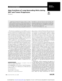 New Functions of Long Noncoding Rnas During EMT and Tumor Progression Chunlai Li