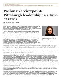 Pashman's Viewpoint: Pittsburgh Leadership in a Time of Crisis