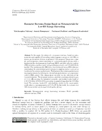 Resonator Rectenna Design Based on Metamaterials for Low-RF Energy Harvesting