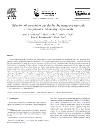 Selection of an Omnivorous Diet by the Mangrove Tree Crab Aratus Pisonii in Laboratory Experiments ⁎ Amy A