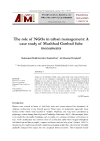 The Role of Ngos in Urban Management: a Case Study of Mashhad Gonbad Sabz Monuments