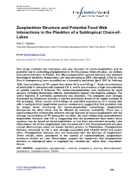 Zooplankton Structure and Potential Food Web Interactions in the Plankton of a Subtropical Chain-Of- Lakes