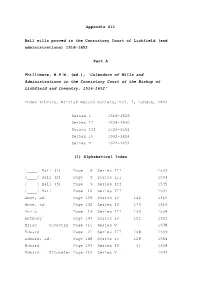 Appendix XII Ball Wills Proved in the Consistory Court of Lichfield (And
