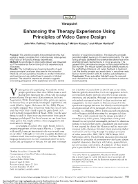 Enhancing the Therapy Experience Using Principles of Video Game Design