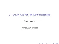 JT Gravity and Random Matrix Ensembles