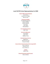 Local HUCTW Union Representatives for 2020